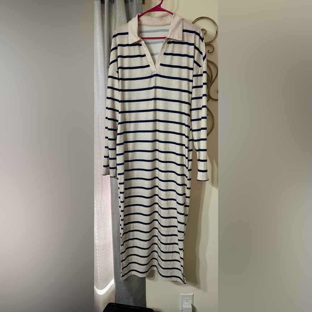 Polo Navy Striped Long Sleeve Dress